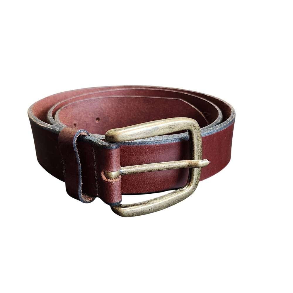 LL Bean Leather Belt Mens 36 Brown Brass Buckle Made in UK Minimalist Heritage